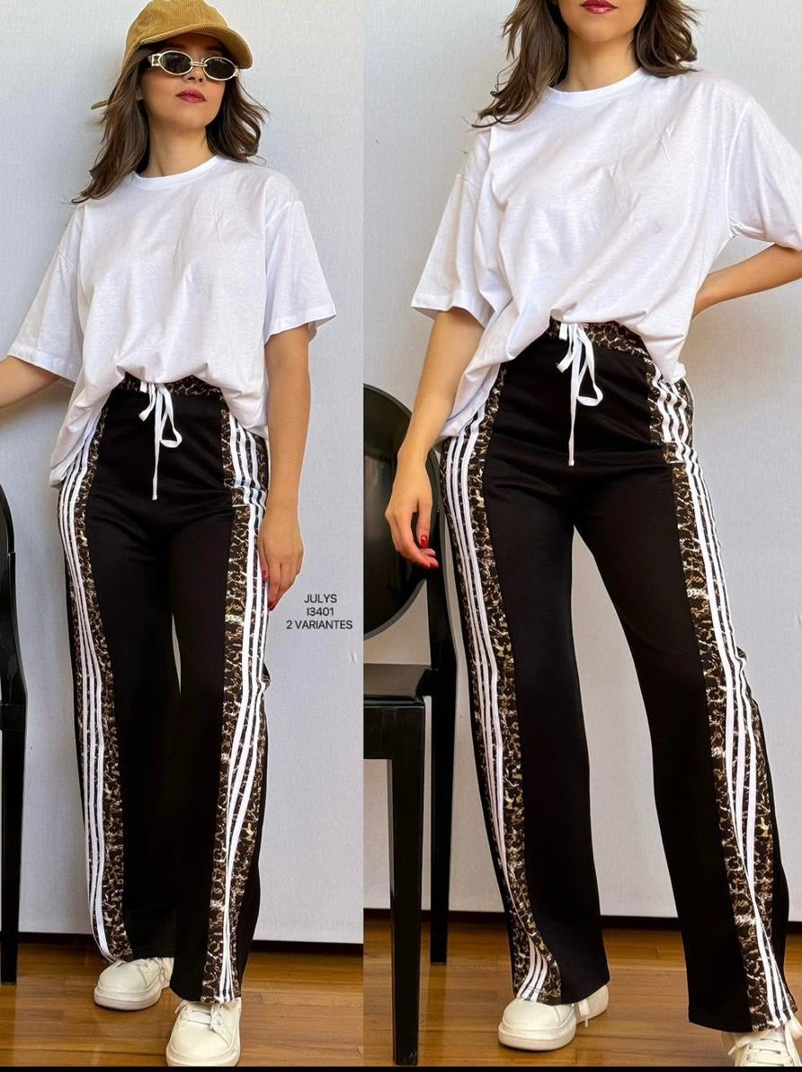 Pantalón negro con leopardo
