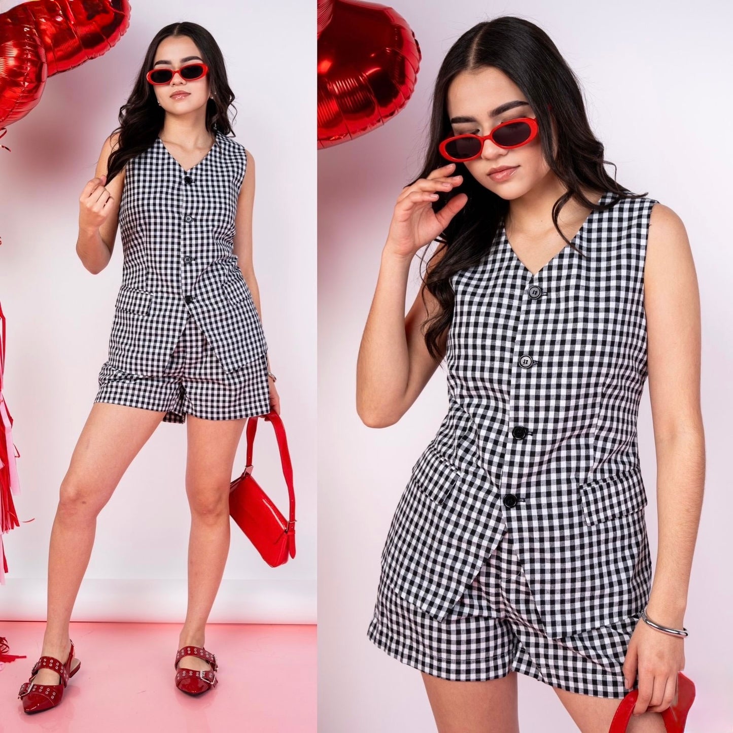 Chaleco y short a cuadros