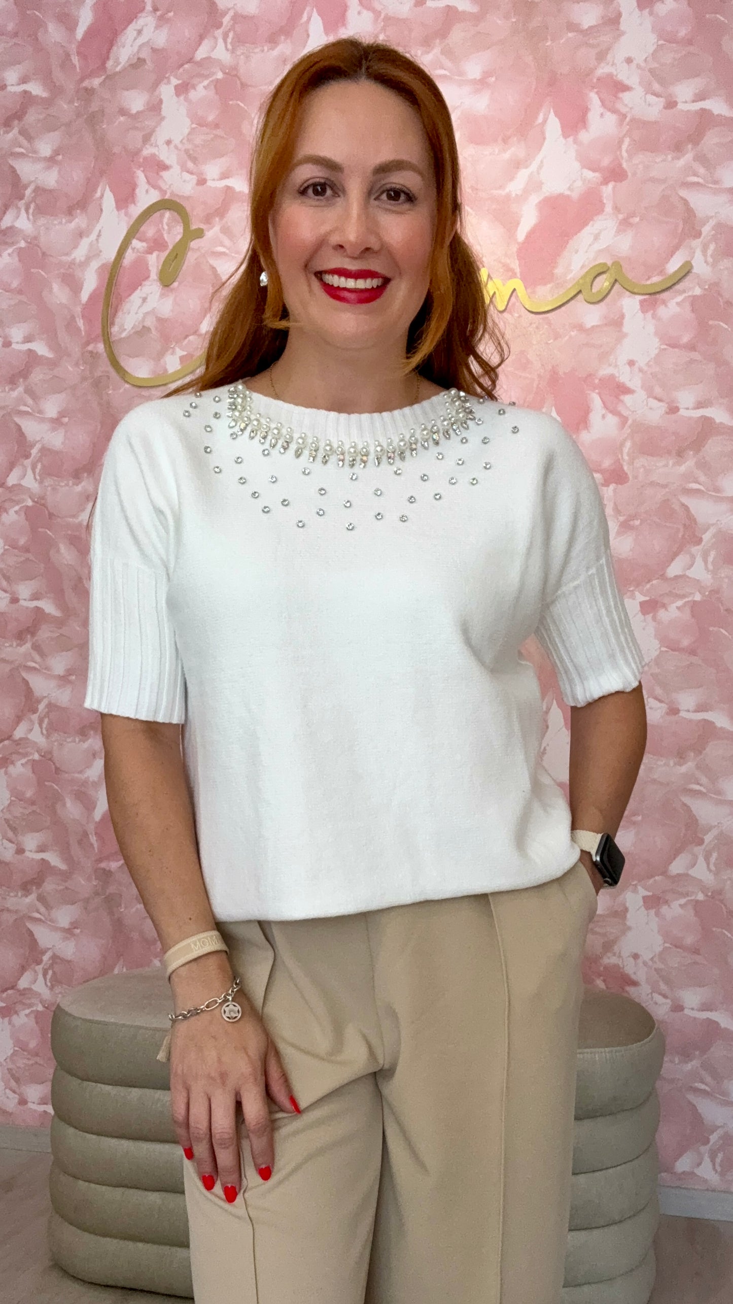 Blusa con perlas y brillos