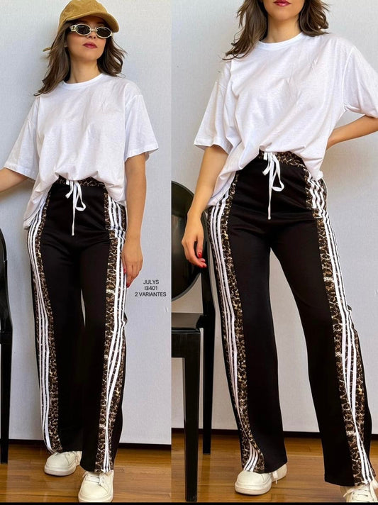Pantalón negro con leopardo