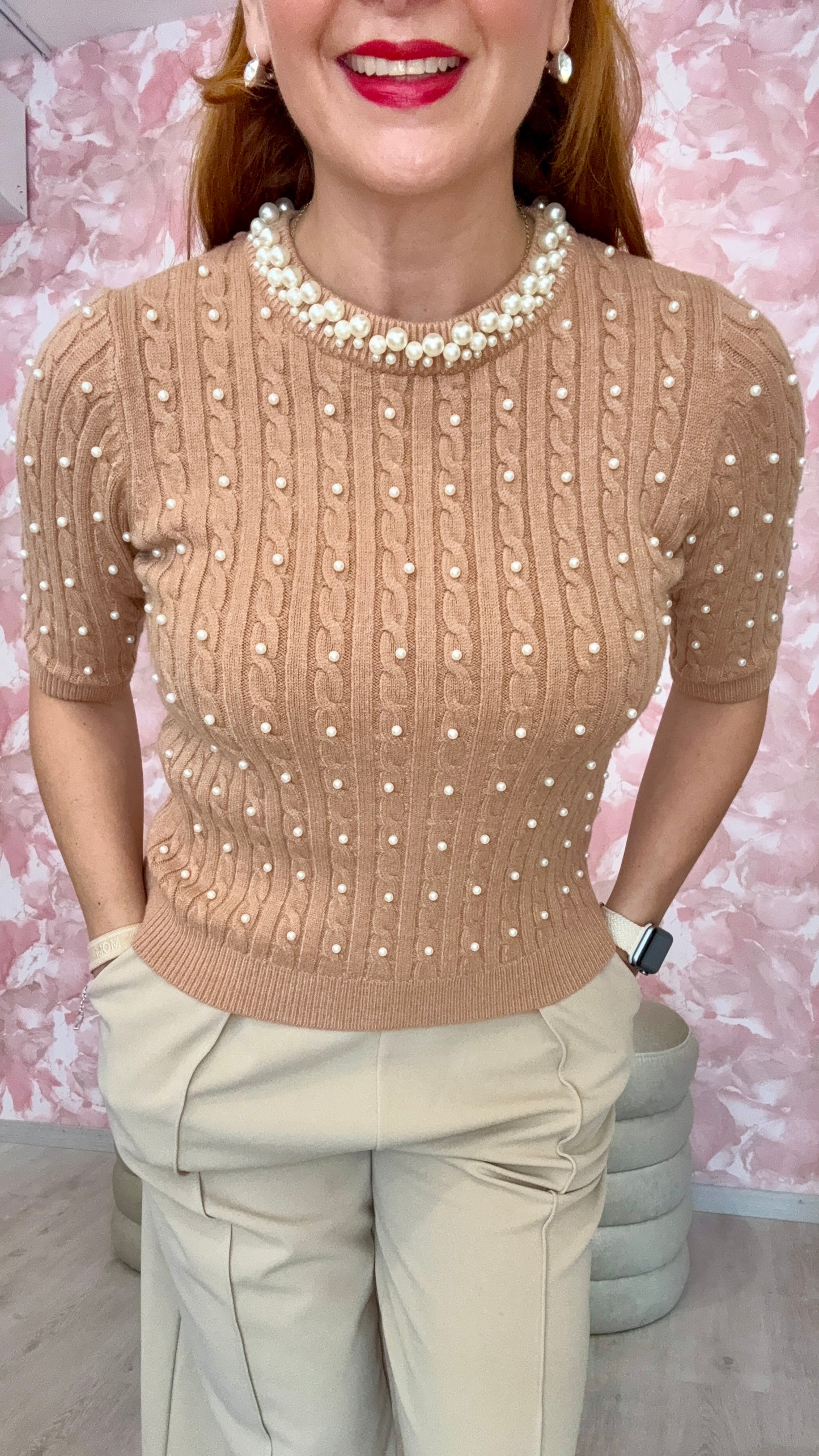 Blusa de punto con perlas