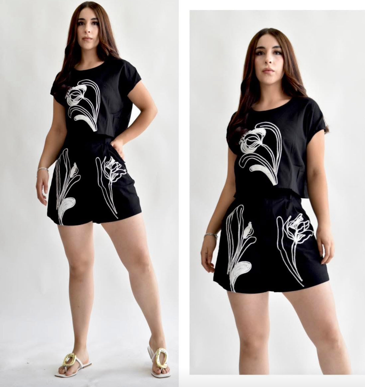 Short y Blusa flor negra