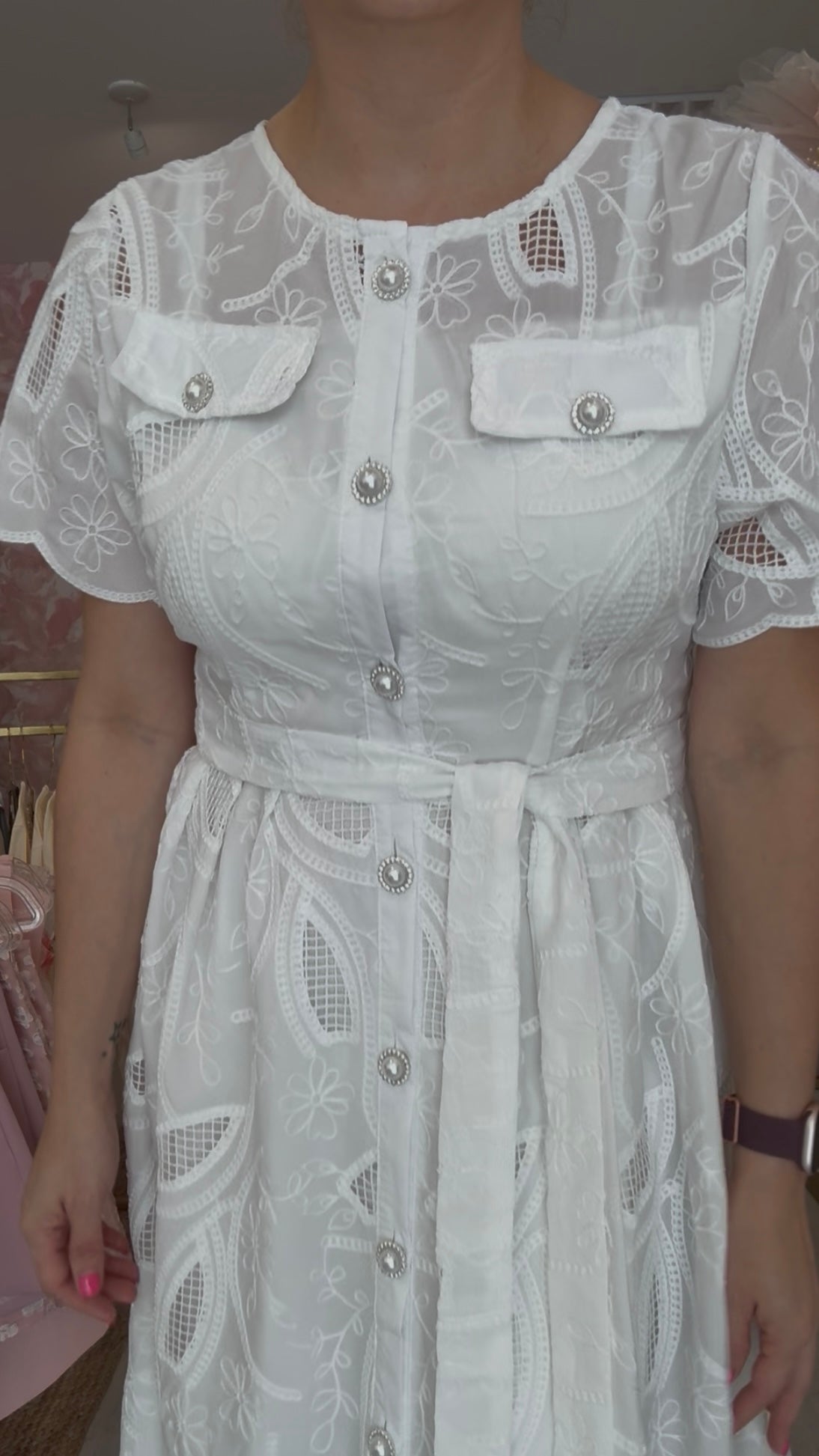 Vestido botón perlas