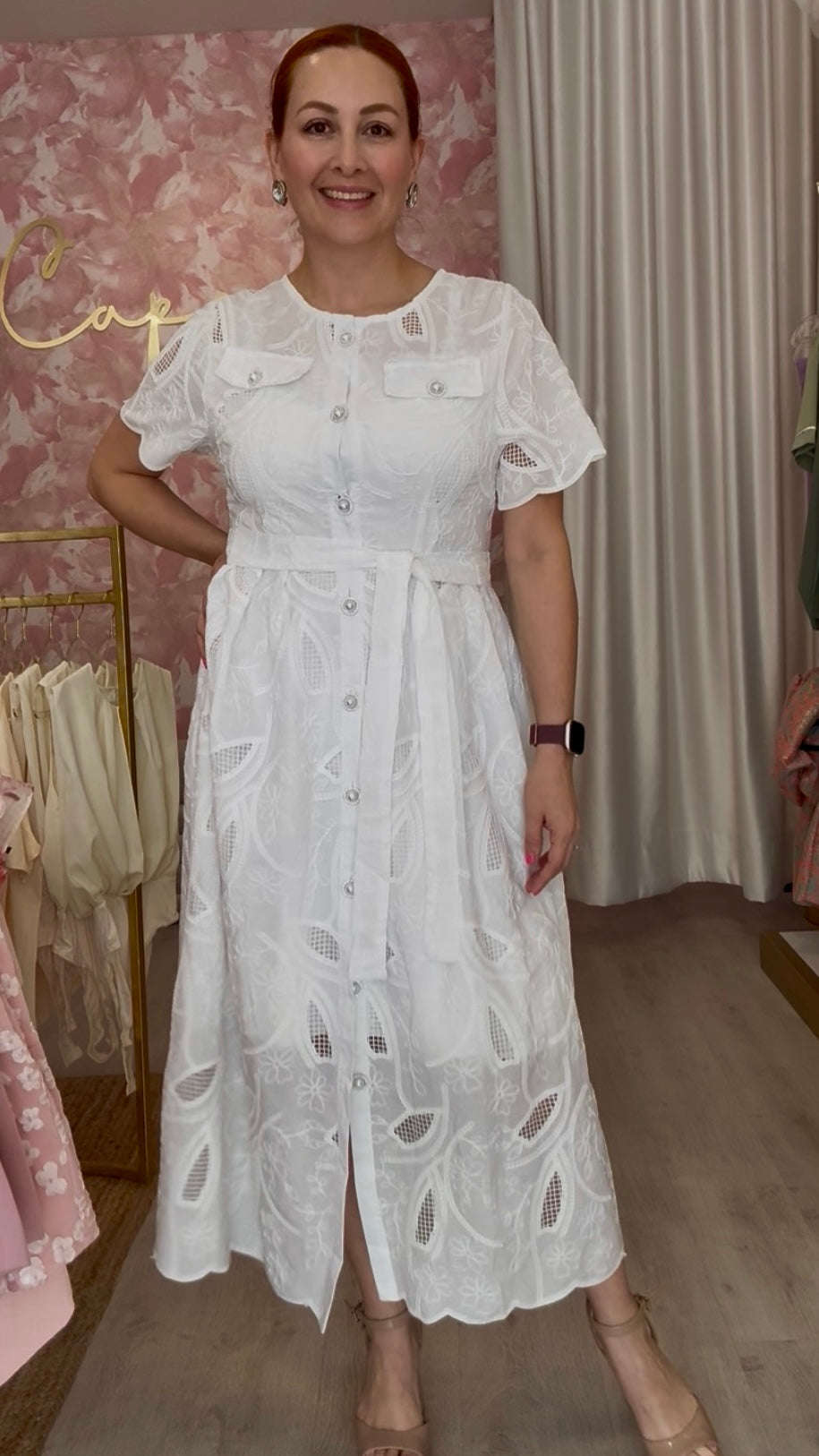 Vestido botón perlas