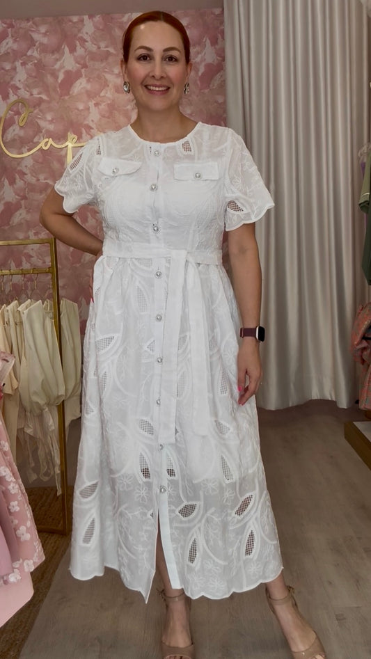 Vestido botón perlas