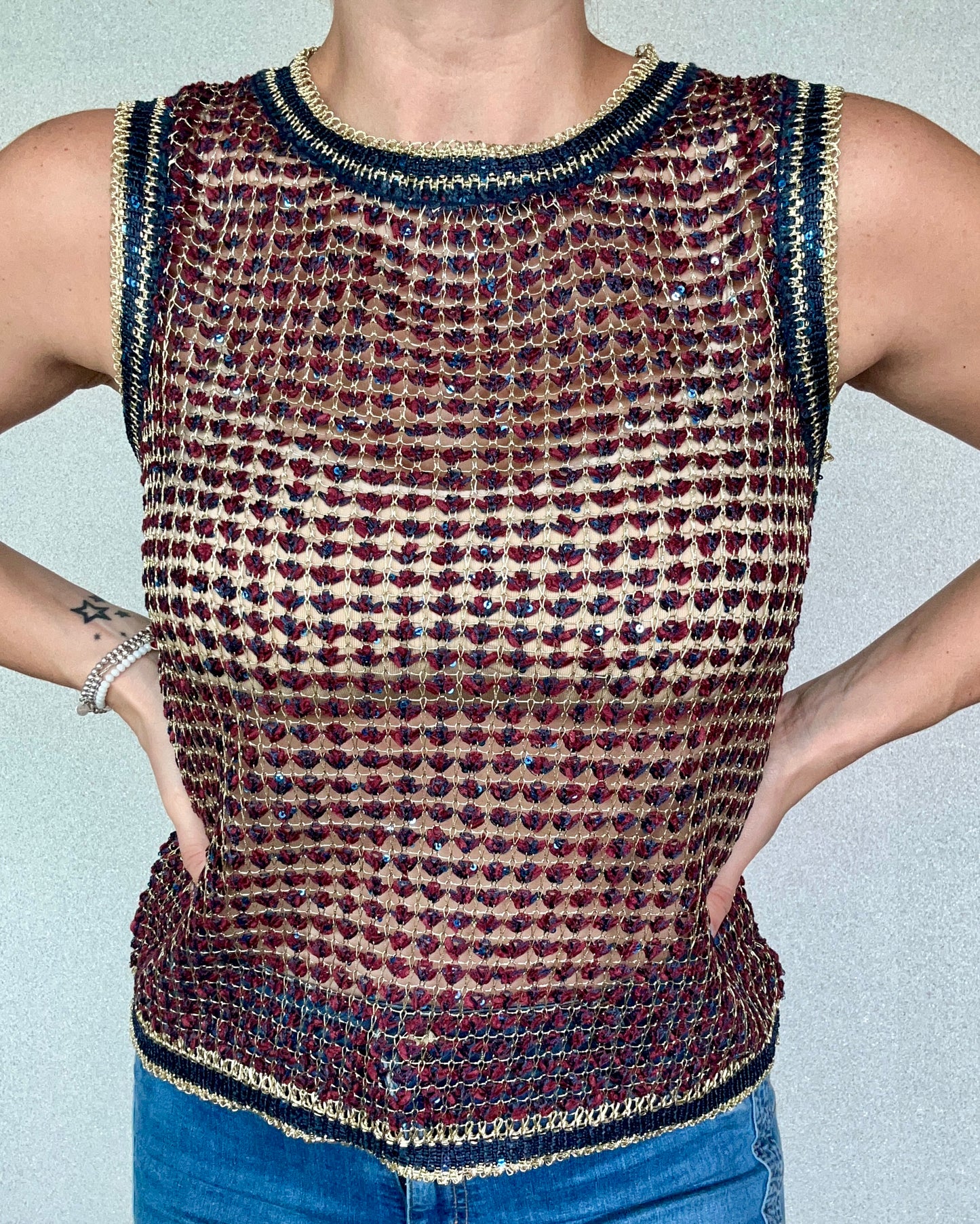Blusa Tejida Navy & Burgundy