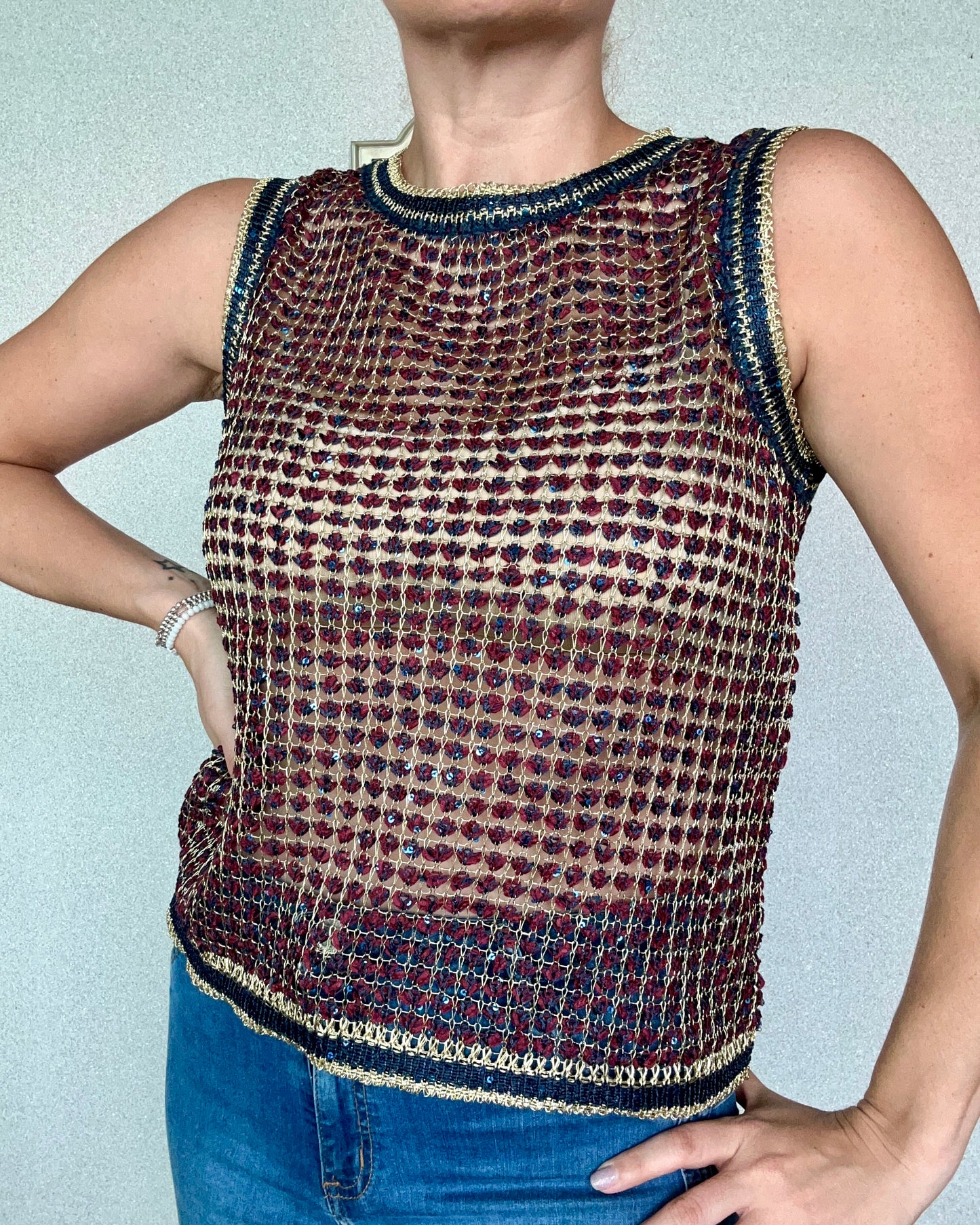 Blusa Tejida Navy & Burgundy