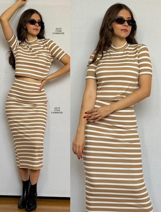 Set beige a rayas blancas